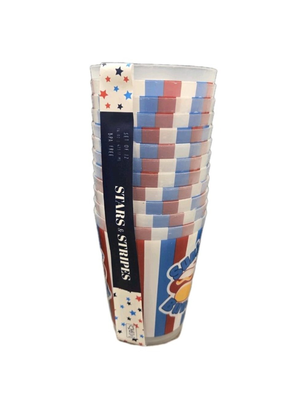 12 New 4th Of July Sun's Out Buns Star & Stripes Plastic Party Beverage Cup Set - Picture 3 of 3